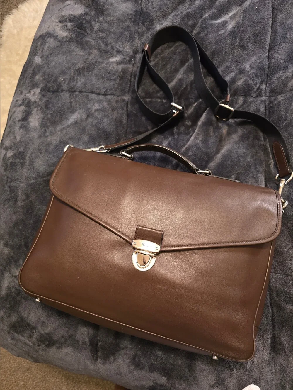 Coach F72070 Perry Flap Black Briefcase/Laptop Bag With Slide Lock Closure